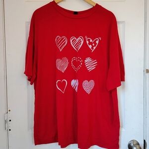 SHEIN Red Short Sleeve Tee with White Heart Print